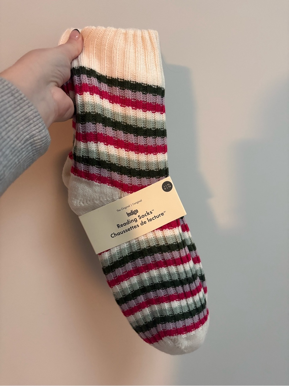 Indigo Striped Socks - Cream, Pink & Green Accent